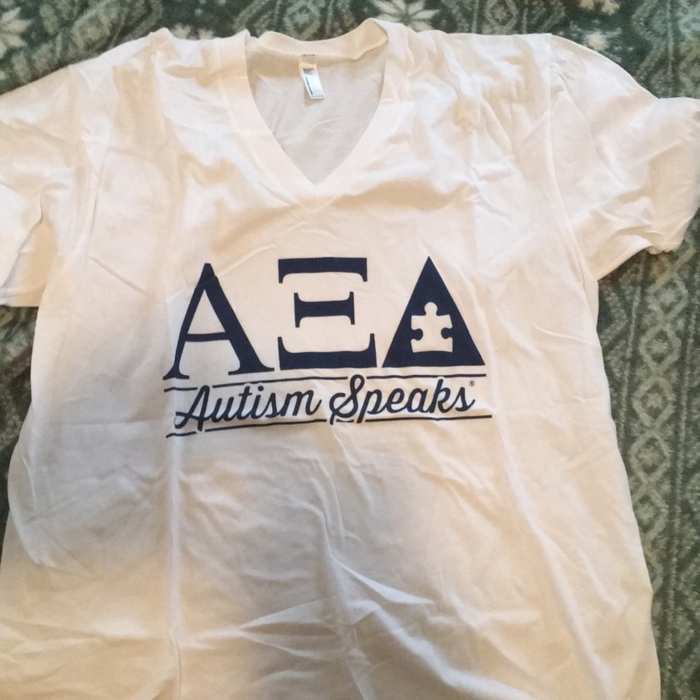White Alpha Xi Delta vneck tees
